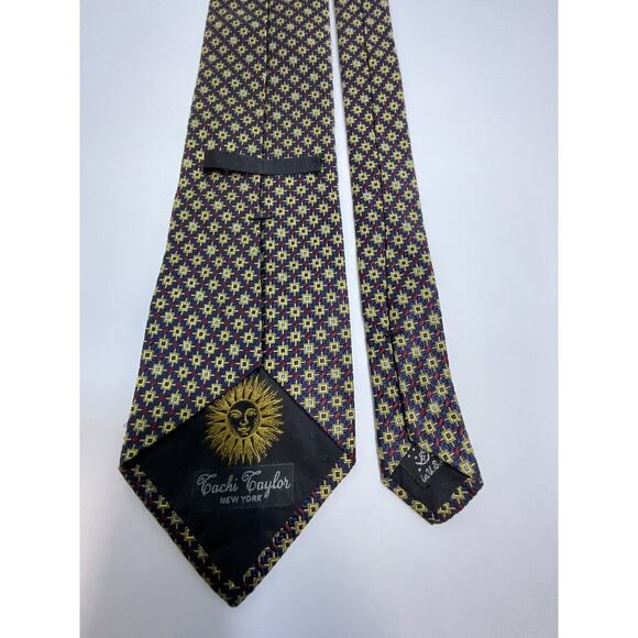 Tachi Taylor New York Classic Silk Tie Geometric Design Sewn Sun Tipping - Picture 8 of 15